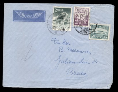 Indonesia-1956-Air-Mail-cover-to-Leewarden