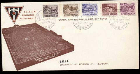 Indonesia-1956-Wildlife-5v-FDC