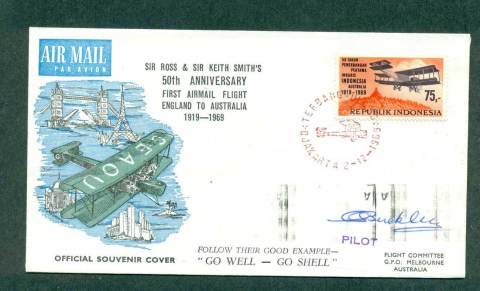 Indonesia-1969-50th-Anniv-Air-Mail-Flight-England-Australia-Piot-Signed-lot42686