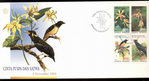 Indonesia-1993-Flowers-Birds-FDC