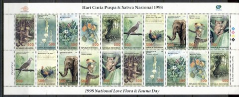 Indonesia-1998-Flora-Fauna-folded-sheetlet-MUH