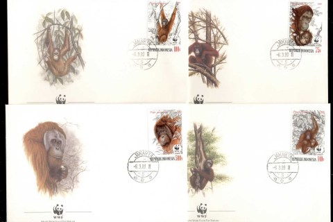 Indonesia-1989 WWF Orangutan 4xFDC