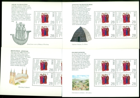 Ireland-1989-The-1300th-Anniversary-of-the-Monks-Cilian-Totnan-and-Colman-4x-booklet-panes-MUH