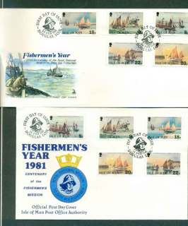 Isle-of-Man-1981-Fishermans-year-Ships-2xFDC-lot51468