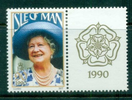 Isle-of-Man-1990-Queen-Mother-90th-Birthday-label-MLH