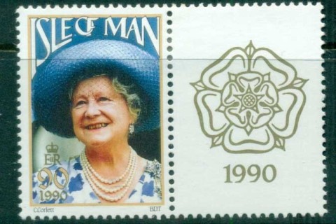 Isle-of-Man-1990-Queen-Mother-90th-Birthday-label-MLH