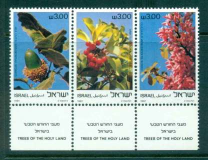 Israel-1981-Trees-of-the-Holy-Land-Strip-tab-MUH-lot42998