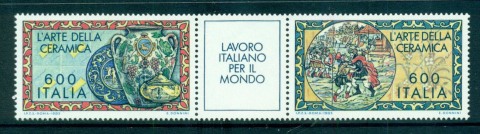 Italy-1985-Ceramics-pair-label-MUH-lot57189