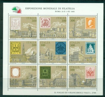 Italy-1985-Italia-85-Rome-Stamp-Ex-Sheetlet-9-MUH-lot57196