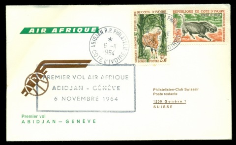 Ivory Coast 1964 Abidjan-Geveva First Flight Cover