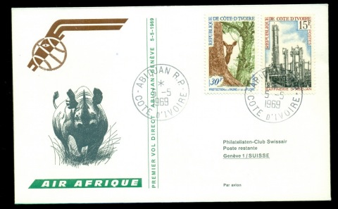 Ivory Coast 1969 Abidjan-Geneva direct First Flight Cover