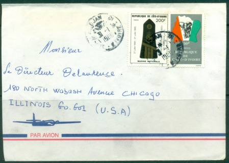 Ivory Coast 1982 AirMail to USA, Map, Elephant, Armed Forces cover