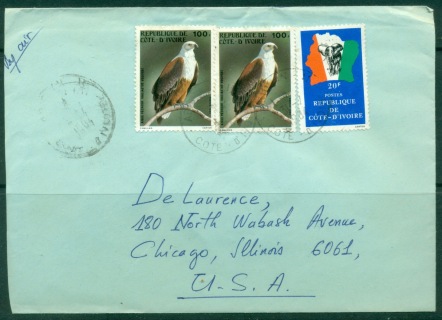 Ivory Coast 1984 AirMail to USA, Map, Elephant, Bird cover