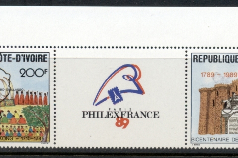 Ivory Coast 1989 Philexfrance pr + label