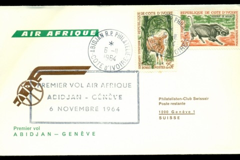 Ivory Coast 1964 Abidjan-Geveva First Flight Cover