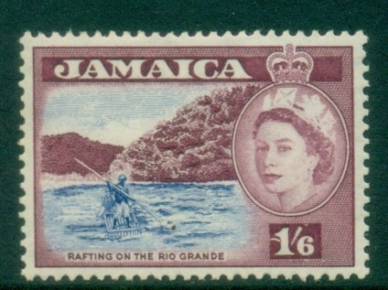 Jamaica-1956-QEII-Pictorial-1sh6d-Rafting-on-the-Rio-Grande-MLH