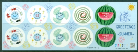 Japan-2018-Greetings-Stamps-Summer-62y-PS-sheetlet-MUH