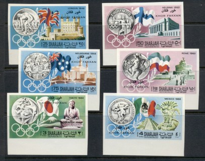 Khor-Fakkan-1968-Mi164-169b-History-of-the-Olympic-Games-IMPERF-MLH