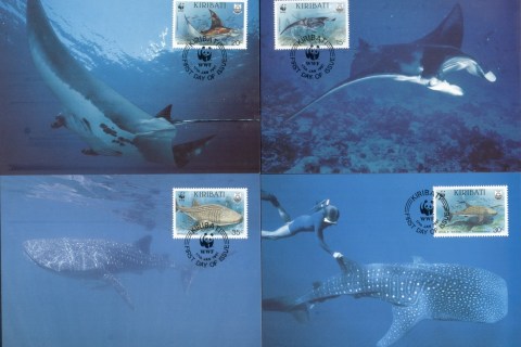 Kiribati-1991 WWF Whale Shark & Mantra Ray Maxicards