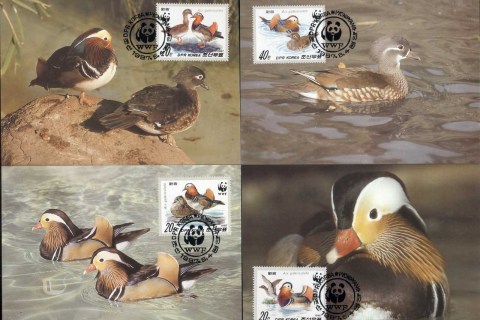 Korea-DPR-1987 WWF Mandarin Duck 4xMaxicard