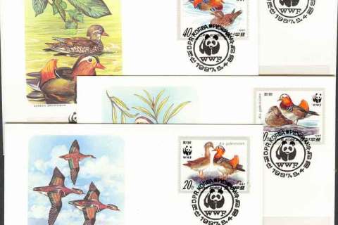 Korea-DPR-1987 WWF Mandarin Duck FDCs