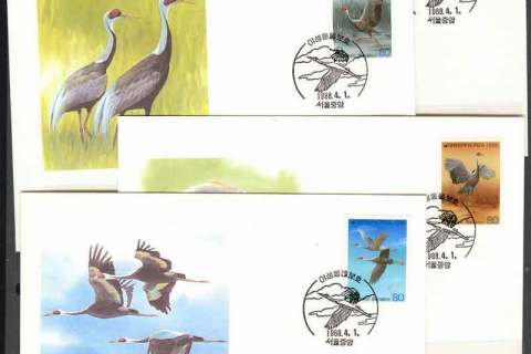 Korea-1988-WWF White Naped Crane FDCs
