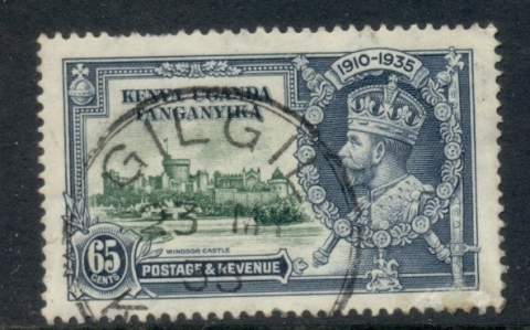 Kenya-Uganda-Tanganyika-1935-Silver-Jubilee-65c-pulled-perfs-FU