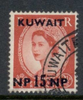 Kuwait-1957-58-QEII-Wilding-Opt-15np-on-2-5d-FU