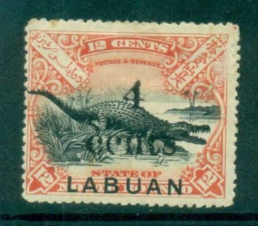 Labuan-1899-Crocodile-Opt-4-cents-small-faults-MH-lot83107