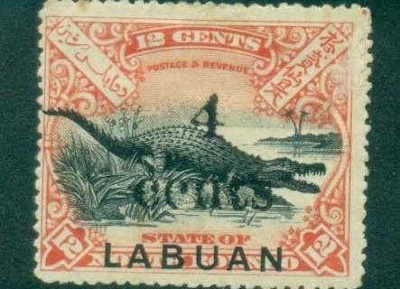 Labuan-1899-Crocodile-Opt-4-cents-small-faults-MH-lot83107