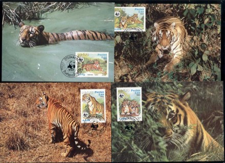 Laos-1984 WWF Indian Tiger 4xMaxicard