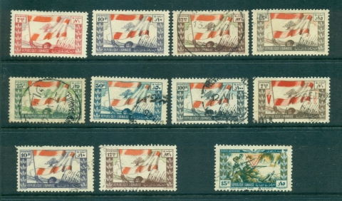 Lebanon-1946-8-Asst-Flags-11-MLH-FU-lot36910