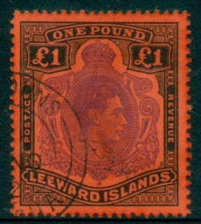 Leeward-Is-1938-51-KGVI-Portrait-1-black-violet-on-scarlet-Perf-13-FU