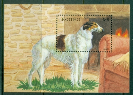 Lesotho-1999-Dogs-of-the-World-Borzoi-MS-MUH