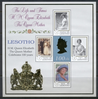 Lesotho-1999-Queen-Mother-100th-Birthday-MS4-MUH