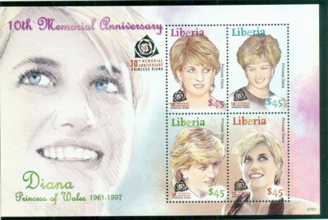 Liberia-2007 Princess Diana in Memoriam, 10th Anniv., Princess of Wales MS