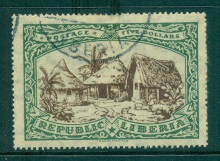 Liberia-1923-5-Grebo-Houses-thin-CTO-lot56676