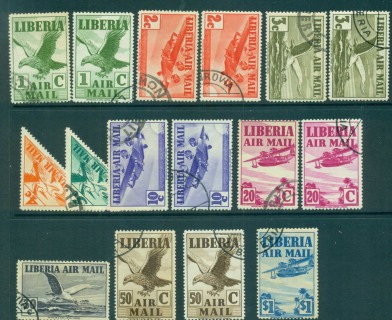 Liberia-1938-Airmail-asst-CTO-Lot56810