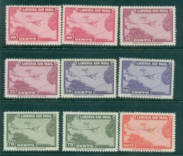 Liberia-1942-Airmail-asst-MLH-Lot56812