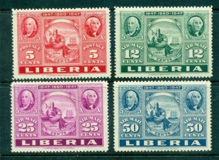 Liberia-1947-US-Postage-Stamp-centennial-Air-MLH-lot56684