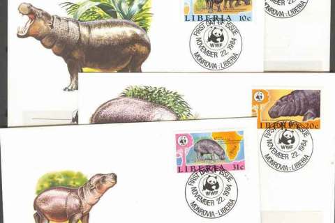 Liberia-1984 WWF Pygmy Hippo FDCs