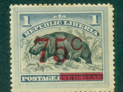 Liberia-1902-75c-Opt-on-Hippopotamus-MLH-lot56660