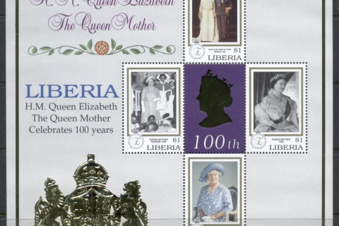 Liberia-1999-Queen-Mother-100th-Birthday-MS4-MUH