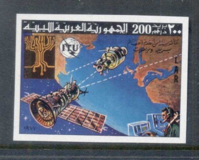 Libya-1977-ITU-Spacecraft-over-Earth-IMPERF-MUH