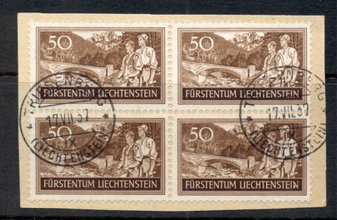 Liechtenstein-1937-Bridge-near-Planken-blk4-on-piece-FU