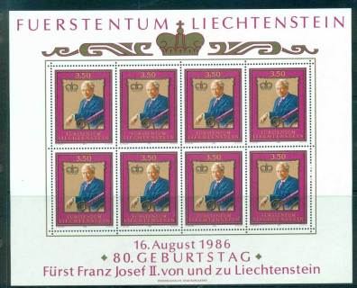 Liechtenstein-1986-Franz-Joseph-80th-Birthday-Sheetlet-MUH-lot58362