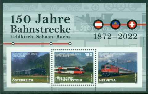 Liechtenstein-2022-The-150th-Anniversary-of-the-Feldkirch-Schaan-Buchs-Railway-Line-Joint-Issue-with-Austria-and-Switzerland-MS-MUH