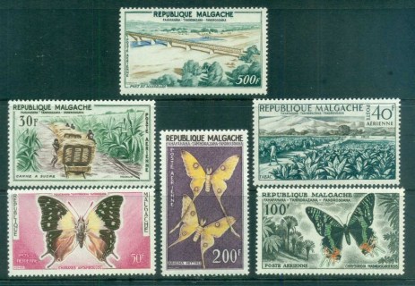 Madagascar-1960 Pictorials, Airmail, Butterflies, Bridge, Train, Tobacco