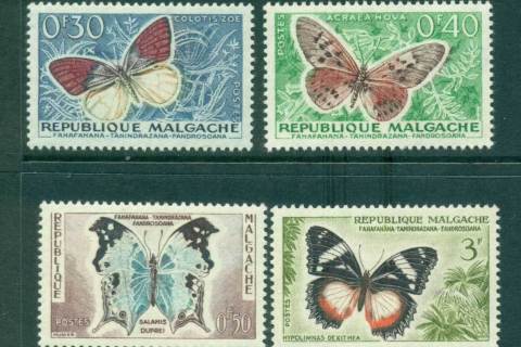 Madagascar-1960 30,40,50c,3f Butterflies