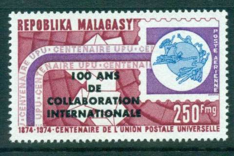 Madagascar-1974 UPU Centenary Opt 100 ears of Intl. Coopertaion